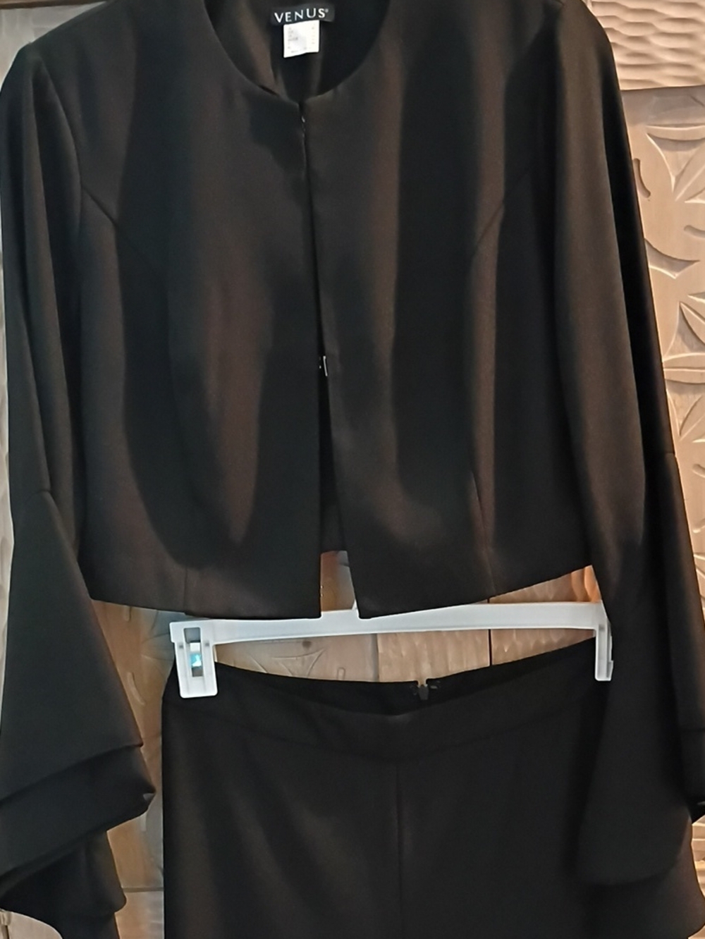 VENUS Black Cropped Collarless Evening Blazer With Black Pants